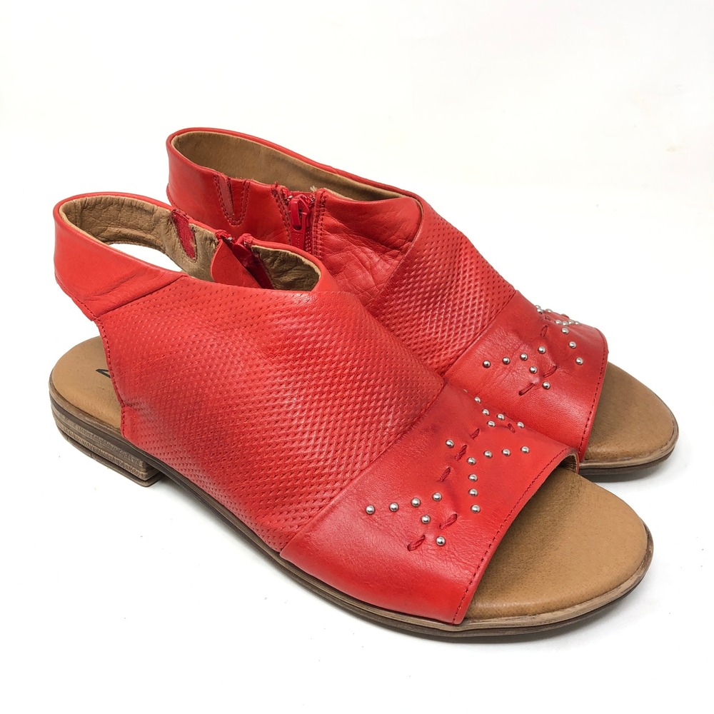 Miz Mooz Womens‎ 41 / 10-10.5 Darcie Sandal Red Leather Studded Slingback Zip